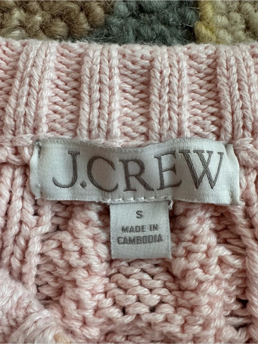 J. Crew Cable Knit Crewneck Sweater Delicate Bloom Pink 100% Cotton Small